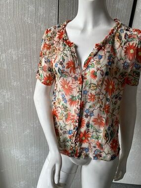 Joie Cream Blouse with Orange Floral Print